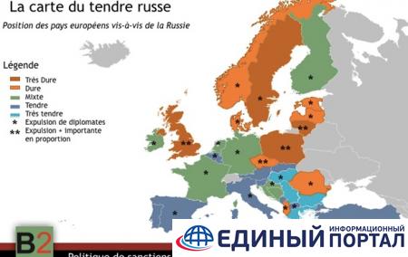 В ЕС составили рейтинг отношений стран Европы к России