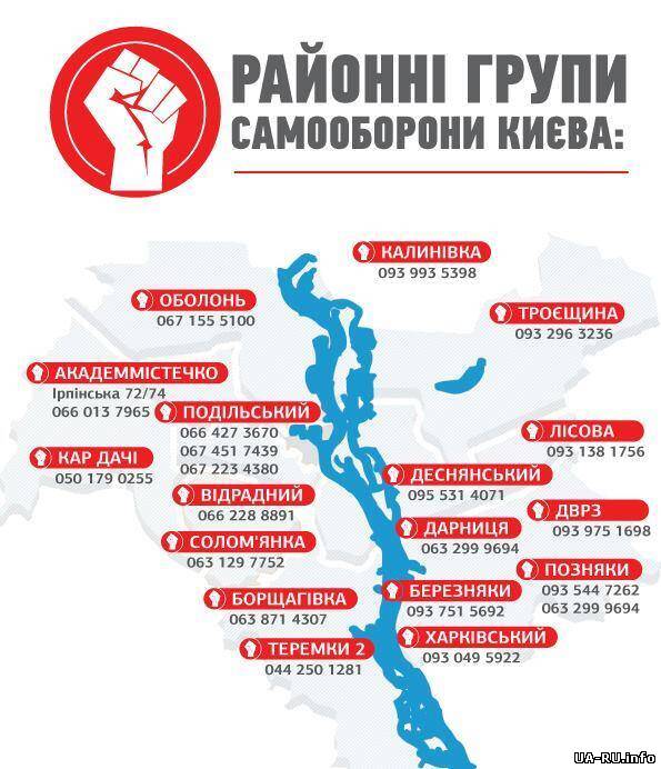 Киев под защитой районных самооборон. Карта с контактами