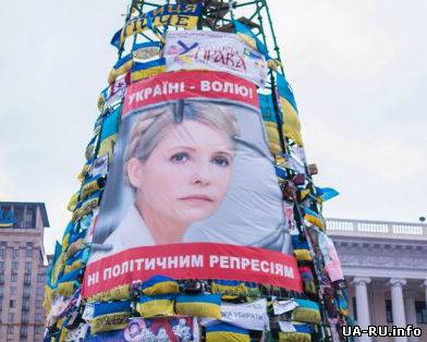 Неизвестные пытались снять портрет Тимошенко с елки на Майдане