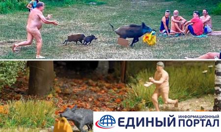 В ФРГ выпустили фигурки в честь нудиста, который бегал за кабаном-вором