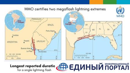 Метеорологи зафиксировали две рекордные молнии